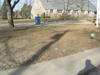 Rye Beach, NH Post Office image before lawn removed, loam removed, new loam added, sod and paver walkway installed.